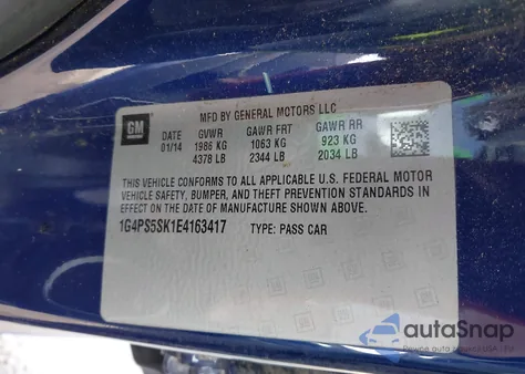 2014 Buick Verano Leather Group from USA, damaged, VIN 1G4PS5SK1E4163417